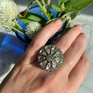 Silver fashion ring with rhinestones